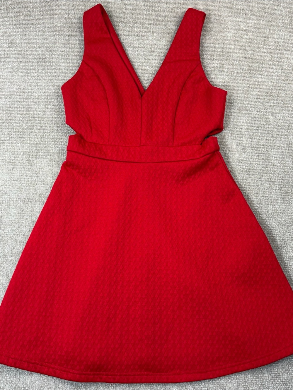 Forever 21 Red Textured V-Neck Mini Dress with cut out sides